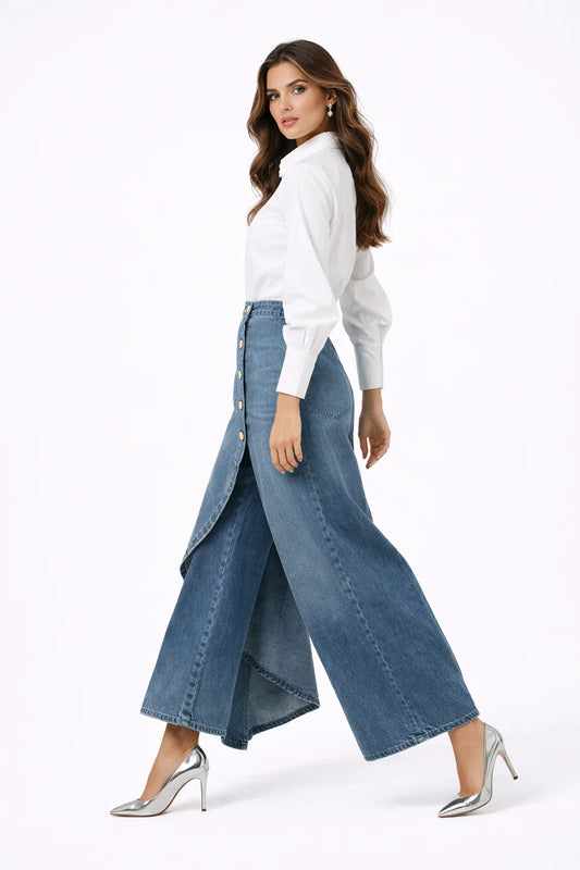 Silvia | Saia Calça com Design Assimétrico e Botões