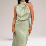 Flavia | Vestido de Mulher Halter de Cetim Glamouroso