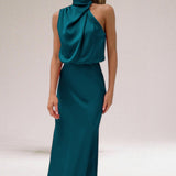 Flavia | Vestido de Mulher Halter de Cetim Glamouroso