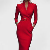 Mandarin - Vestido Preto Refinado com Cinto e Gola