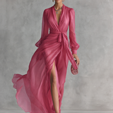 Cindy - Vestido de Chiffon Rosa com Decote em V para Mulher
