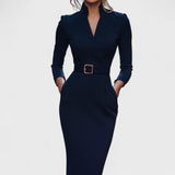 Mandarin - Vestido Preto Refinado com Cinto e Gola