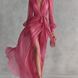 Cindy - Vestido de Chiffon Rosa com Decote em V para Mulher