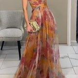 Giselle - Vestido longo de Mulher com estampa floral encantadora