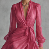 Cindy - Vestido de Chiffon Rosa com Decote em V para Mulher