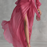 Cindy - Vestido de Chiffon Rosa com Decote em V para Mulher
