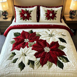 Conjunto de Cama Acolchado de 3 Peças - Poinsettias de Inverno