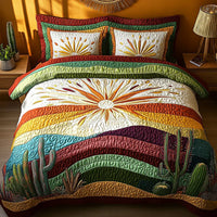 Conjunto de Cama Acolchado de 3 Peças - Pôr do Sol sobre os Cactos