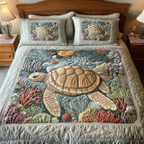 Conjunto de Cama Acolchado de 3 Peças - Tartarugas Marinhas