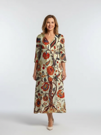 Élise | Vestido midi floral de mangas longas em V