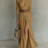 Amélia - Vestido maxi elegante para Mulher com colarinho