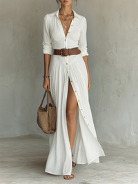 Amélia - Vestido maxi elegante para Mulher com colarinho