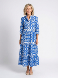 Pauline | Vestido midi de mangas três quartos e padrão de corrente
