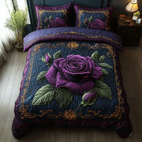 Conjunto de Cama Acolchoado de 3 Peças - Rosa Violeta