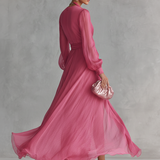 Cindy - Vestido de Chiffon Rosa com Decote em V para Mulher