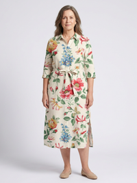Charlotte | Vestido midi com flores e mangas curtas com botões