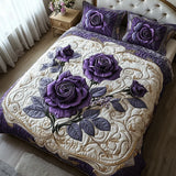 Conjunto de Cama Acolchoado de 3 Peças - Rosa Violeta