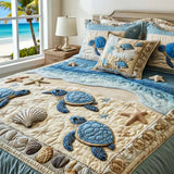 Conjunto de cama acolchado de 3 peças - Ondas do Oceano