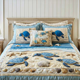 Conjunto de cama acolchado de 3 peças - Ondas do Oceano