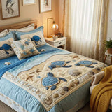 Conjunto de cama acolchado de 3 peças - Ondas do Oceano