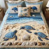 Conjunto de Cama Acolchado de 3 Peças - Tartarugas Marinhas