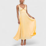 Énora | Vestido amarelo plissado com decote em V