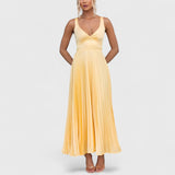 Énora | Vestido amarelo plissado com decote em V