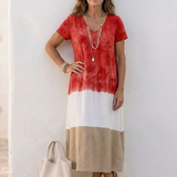 Valentine | Vestido midi com decote em V e mangas curtas bicolor