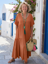 Yvonne | Robe Maxi Azul com Mangas Curtas e Volantes