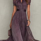 Flavia - Vestido longo violeta com decote em forma de chave para Mulher