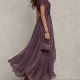 Flavia - Vestido longo violeta com decote em forma de chave para Mulher