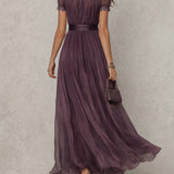 Flavia - Vestido longo violeta com decote em forma de chave para Mulher