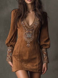 Emilienne | Mini-Robe Vintage em Suédine Bordada