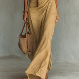 Vestido longo longo com gola de lapela e cinto inclusos
