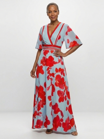 Florença | Robe maxi com flores e decote em V