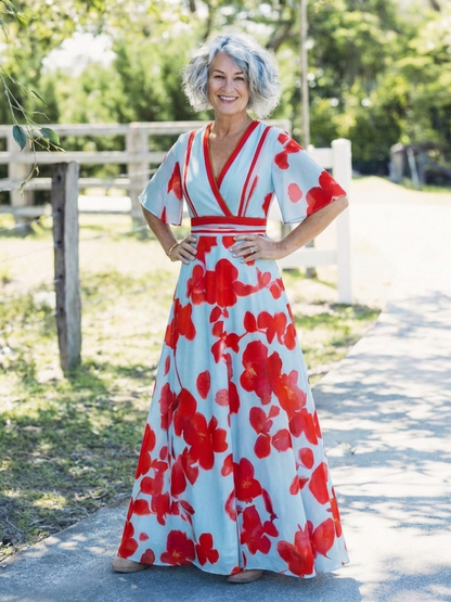 Florença | Robe maxi com flores e decote em V