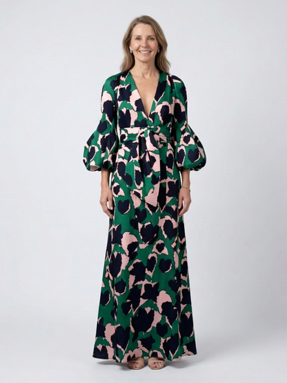 Léa | Vestido maxi de mangas longas e cintura atada