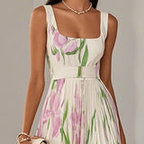 Nina - Vestido longo de Mulher plissado floral