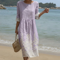 Carla - Vestido Maxi de Gola Redonda com Estampa