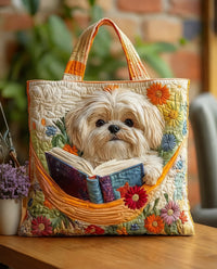 Bolsa Artesanal “Shih Tzu com Livro e Flores”