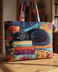 Bolsa Artesanal “Gato Negro com Livros e Canecas”