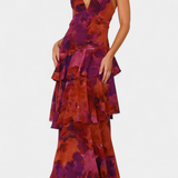 Domenica - Vestido de chiffon com decote em V e camadas fluidas