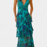 Domenica - Vestido de chiffon com decote em V e camadas fluidas