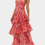 Domenica - Vestido de chiffon com decote em V e camadas fluidas