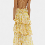 Domenica - Vestido de chiffon com decote em V e camadas fluidas