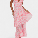 Domenica - Vestido de chiffon com decote em V e camadas fluidas