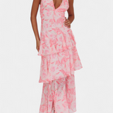 Domenica - Vestido de chiffon com decote em V e camadas fluidas