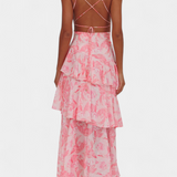 Domenica - Vestido de chiffon com decote em V e camadas fluidas
