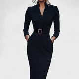 Mandarin - Vestido Preto Refinado com Cinto e Gola