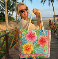 Bolsa de Praia Feita à Mão | Flor Tropical
